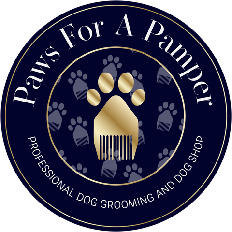Paws For A Pamper round badge: professional dog grooming and dog shop