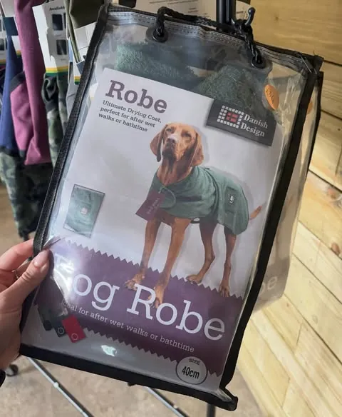 A Danish Design dog drying robe in its pack